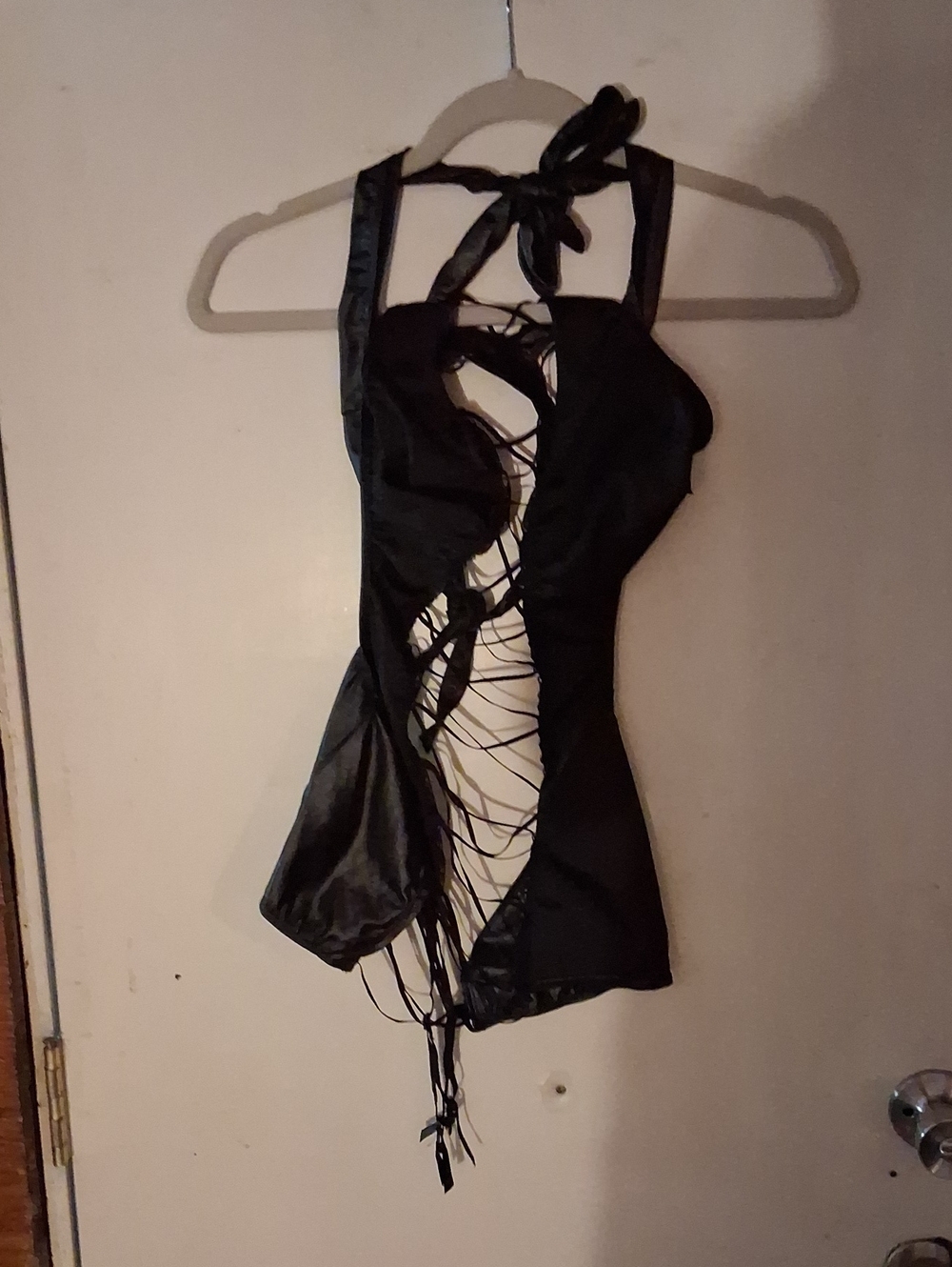 Frederick's of Hollywood Black Lace-Up Halter Camisole